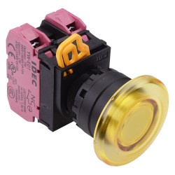 YW1L-A4E02Q4Y Yellow 24V illuminated 22mm Mushroom Maintained Push Button Switch 2NC IP65 IDEC