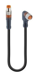 RSMV 4-RKMWV 4-225/0,3 M, złącze M8 męskie 4 stykowe proste + złącze M8 4 stykowe kątowe, przewód PUR 3x0,34mm2, dł. 0.3m, LUMBE