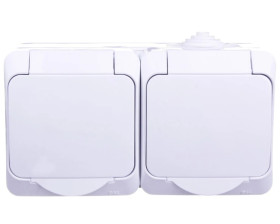 Cedar Plus Gniazdo hermetyczne podwójne z/u z klapką i przesłonami 16A IP44 białe WDE000522