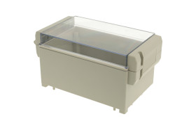 Obudowa; uniwersalna; HGP001; ABS / poliwęglan; 166mm; 106mm; 94mm; IP65; jasnoszary; panel przezroczysty; Gainta; RoHS; UL94-V0