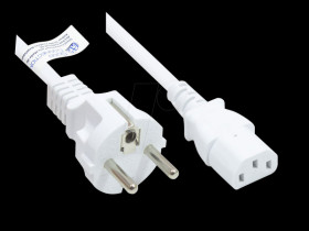 P0030-W010 power cord type E+F CEE 7/7 to C13 , white, 0,75 mm², 1 m