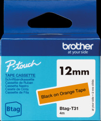 BTAGT31 Labelling tape, black on orange, 12 mm, Btag