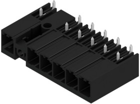 Pin header, 6 pole, pitch 7.62 mm, angled, black, 1543250000