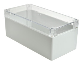 Obudowa; uniwersalna; G2117C; poliwęglan; 240mm; 120mm; 100mm; IP65; jasnoszary; tłoczona pokrywa; przezroczysta pokrywa; Gainta
