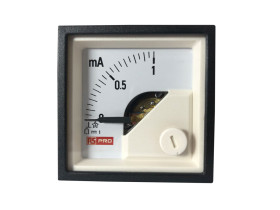 Amperomierz analogowy panelowy DC zakres 0 → 1 (Input)mA wysokość wycięcia: 45mm wartość 1 (Input)mA 1% +65°C RS