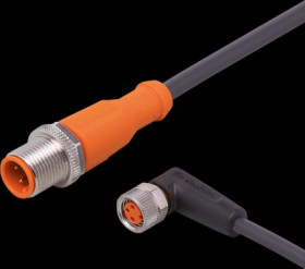 Sensor actuator cable, M12 cable plug, straight, A to M8 cable socket, angled, A, 3 pole, 0.3 m, PUR, black, 3 A, EVC225