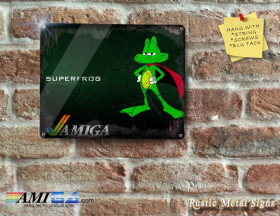 Modern yet Rustic SUPERFROG with AMIGA Logo - Metal Sign