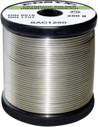 Solder, lead-free, SAC (Sn95.5Ag3.8Cu0.7), Ø 0.8 mm, 250 g, SAC8250