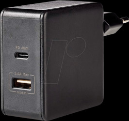 WCPD45W100BK USB charger, 5 - 20 V, 3000 mA, USB-C, 45 W, white