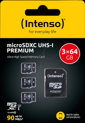 3423593 microSDXC memory card 64 GB, UHS-I Premium, pack of 3