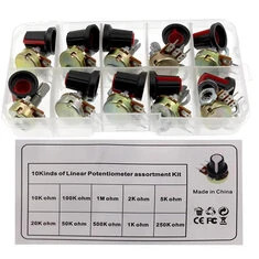 Zestaw potencjometrów WH148 o wartościach 10 B1K 2K 5K 10K 20K 50K 100K 250K 500K 1M 15mm z liniowym taperem i rotacyjne 3-pinow