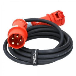 Przedłużacz siłowy Kabel zasilający budowlany gumowy OnPD 5x2,5mm2 (wtyk 5p / gniazdo 5p z klapką) 400V 16A IP44 czarny 5m Dokto