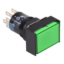AL6H-A21PG Green 16mm 5VDC Latching Rectangle illuminated Push Button Switch IP65 DPDT