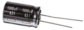 Kondensator 1000μF 63V dc Radialny, Otwór przelotowy Panasonic roztaw: 7.5mm 16 (Dia.) x 25mm