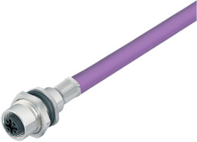 Panel socket, M12, 2 pole, cable connection, screw locking, straight, 70 4434 247 04