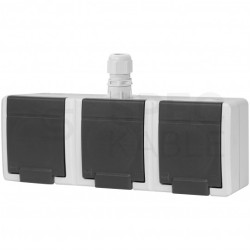 Gniazdo zasilające potrójne natynkowe hermetyczne IP65 szare z klapką 3x [2P+Z] 16A Aquant 2K