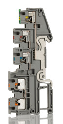 Kostka zaciskowa na szynie DIN Phoenix Contact poziomy: Poczwórny 26 → 14AWGWciskane PTIO 1.5/S/4-PE 13.5A 250 V