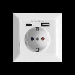 Gniazdo pojedyncze 2P+Z (Schuko) USB-A + USB-C wyjście 5VDC max 2 8A OR-AE-13232(GS)