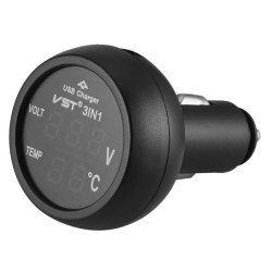 Termometr woltomierz ładowarka USB 2.1A samochodowa 3in1 czer/ziel tester VST-706