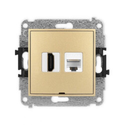 ICON Mechanizm gniazda HDMI 2.1, 8K + gniazda komp. poj. 1xRJ45, kat. 6A, 8-stykowy, bez pola opisowego złoty 29IGHKBO-86A