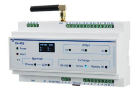 Konwerter sygnałów RS-485 Modbus RTU na Ethernet do SMSowego powiadamiania o awariach EM-486