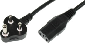 Device connection cable, India, plug type M, angled on C13 socket, straight, IS694 3CX1.0 mm², black, 2.5 m, IND/3-IS694 3CX100