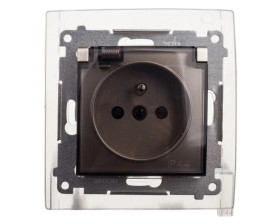 Simon 54 Gniazdo bryzgoszczelne z/u IP44 z klapką transparentną złoty mat DGZ1BZ.01/44A