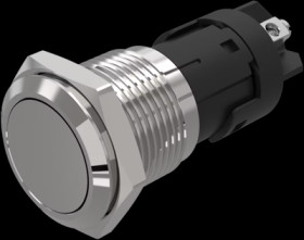 Vandal-proof pushbutton, silver, unlit , mounting Ø 16 mm, IP65/IP67, 82-4152.1000