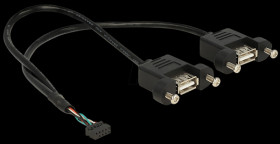 84832 USB pinh. fem. 2mm 10pin&gt;2xUSB Type-A fem. panelmount 25 cm