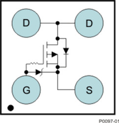 12-V, P channel NexFET™ power MOSFET, single WLP 1 mm x 1 mm, 53 mOhm, gate ESD protection