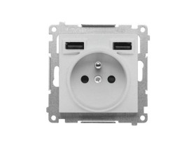 SIMON 55 Gniazdo pojedyncze z uziemieniem ładowarką 2xUSB A 2.1 A 5V DC aluminium mat TGZ1ZUSB2AA.01/143 KONTAKT SIMON