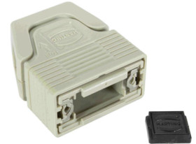 D-Sub connector housing, size: 1 (DE), straight 180°, angled 23°, cable Ø 3.3 to 14 mm, plastic, pebble gray, 09670090200