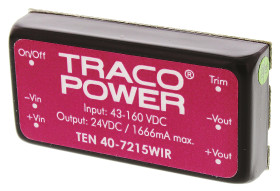 Przetwornica DC-DC, 40W, Uwe 43 → 160 V DC, Uwy 24V dc, Iwy 1.67A Tak, TRACOPOWER Nie