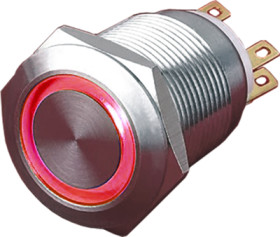 Vandal-proof pushbutton, 1 pole, silver, illuminated  (red), 5 A/250 V, mounting Ø 19 mm, IP65, PAV19BMFW2C6N