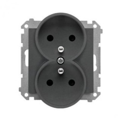 Simon 55 Gniazdo wtyczkowe podwójne z uziemieniem z przesłonami (moduł) 16 A, 250 V~, szybkozłącza Grafitowy mat TGZ2MCZ.01/116