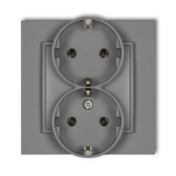 MINI Gniazdo podwójne z uziemieniem SCHUKO 2x(2P+Z) (bez przesłon torów prądowych) szary mat 27MGP-2s