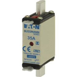 Wkładka bezpiecznikowa, nożowa, LV, 35 A, AC 400 V, NH000, gFF, IEC, podwójny wskaźnik, uchwyty izolowane, 35NHFF000BI-400