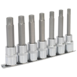 Sealey AK6235 Ribe Socket Bit Set 7pc 1/2&quot;sq Drive 100mm