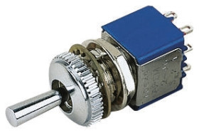 Przełącznik migowy przechylny Wł.-wył.-(wł.) DPDT APEM Montaż panelowy długość przełącznika 11mm