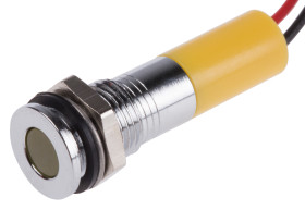 Lampka kontrolna do montażu panelowego 24V dc, Żółta 8mm LED Chrom Wyprowadzenia RS PRO
