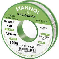 Stannol 811022 Kristall 600 Lead-Free Solder Sn965Ag3Cu05 100g 0.5mm