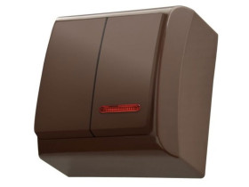 BIS Wyłącznik podwójny świecznikowy z podświetleniem pomarańczowym brązowy ŁN-2BS/24 OSPEL