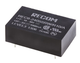 Przetwornica DC-DC, 6W, Uwe 18 → 36 V DC, Uwy 5V dc, Iwy 1A, Recom