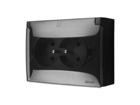 SIMON AQUACLICK Gniazdo podwójne z uziemieniem klapka transparentna zaciski śrubowe IP44 czarny ACGZ2/49A KONTAKT SIMON