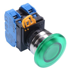 YW4L-M4E20Q4G Green 24V illuminated 22mm Metal Bezel Mushroom Momentary Push Button Switch 2NO IP65 IDEC