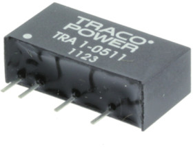 DC converter, 21.6-26.4 VDC, 1 W, 2 outputs, ±12 VDC, 87 % efficiency, TRA 1-2422