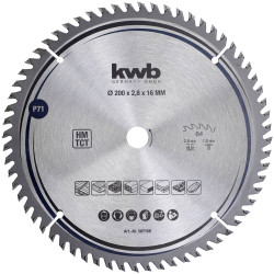 kwb 587168 Carbide Saw Blade 200x16mm fine cuts tear-free edges