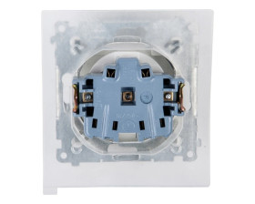 Simon 54 Gniazdo bryzgoszczelne z/u IP44 z przesłoną torów i klapką pełną białe DGZ1BZ.01/11