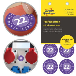 Etykiety tabliczki inspekcyjne 2022 rok fioletowy winylowe fi: 30 mm 80 etykiet na 10 arkuszach NoPell AVERY Zweckfrom 6946-2022