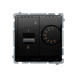 Simon Basic Regulator temperatury z czujnikiem wewnętrznym, 16A, 230V. Montaż gniazda na wkręty do puszki czarny BMRT10W.02/49